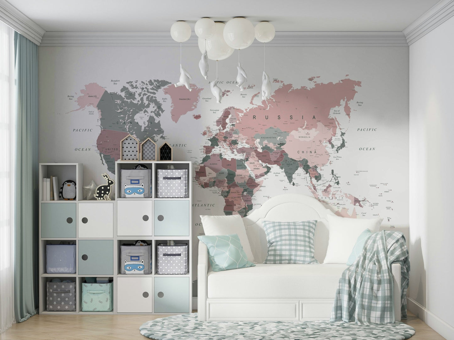 Sage green global map wallpaper

