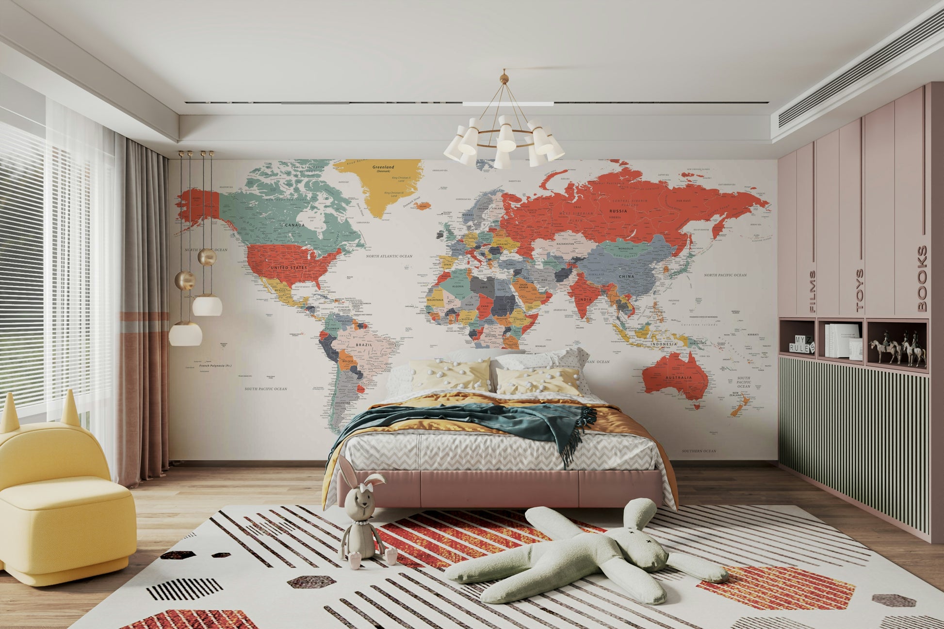 World map mural with accurate geographical details

