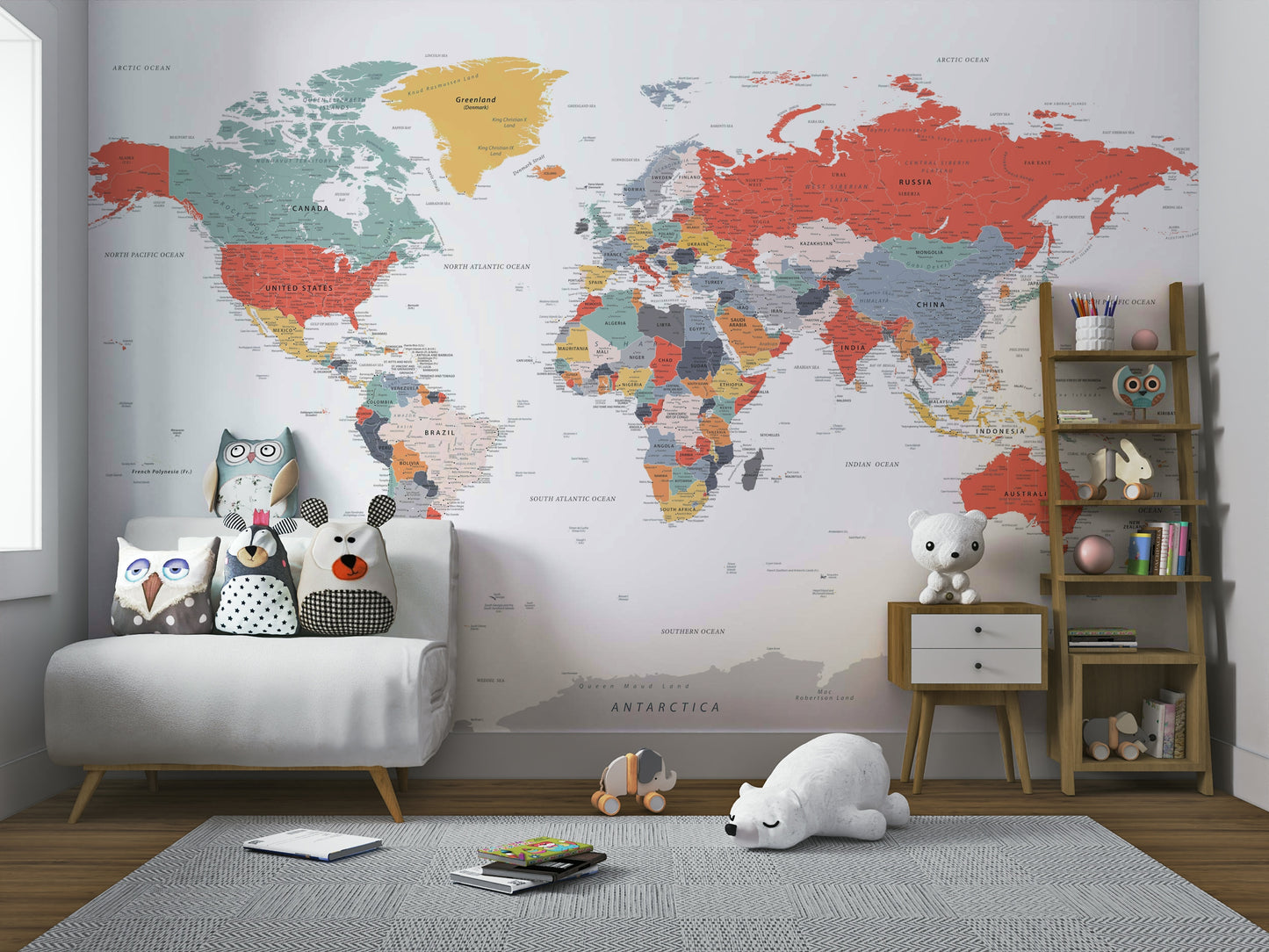 Classic world map design in wall mural format

