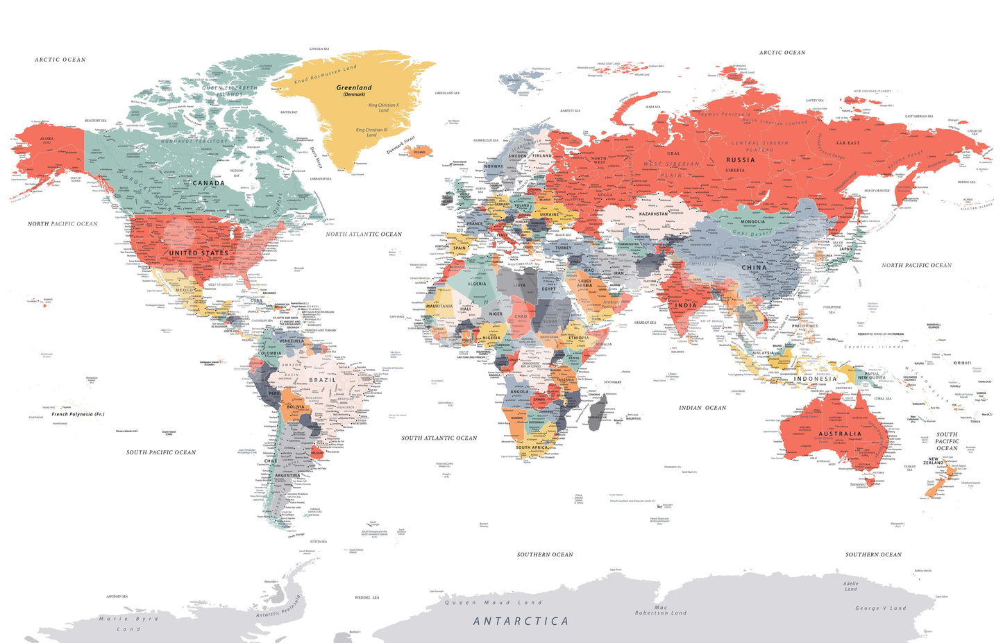 ワールドマップ詳細な壁の壁画