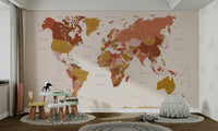 Antique-inspired mural with soft brown continents

