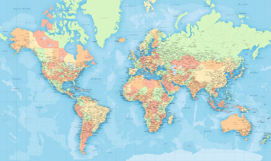 World Map Colourful Wallpaper Mural