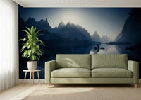Serene Dawn Yangshuo's Whisper Wall Mural on a lounge feature wall in a flat.