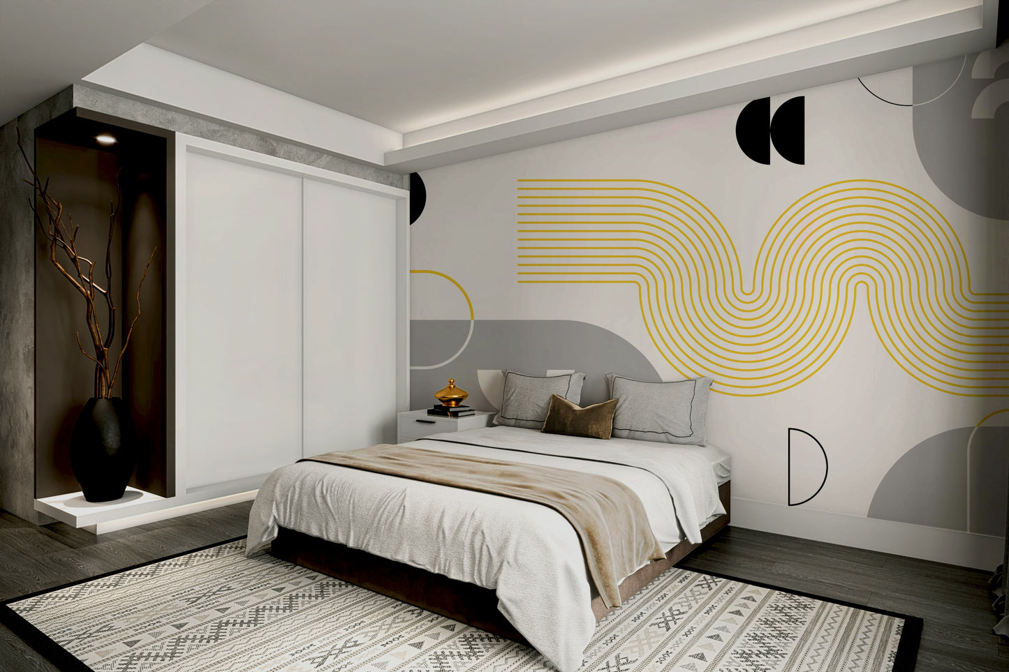 Yellow Gray Shapes in Geometric Wallpaper

