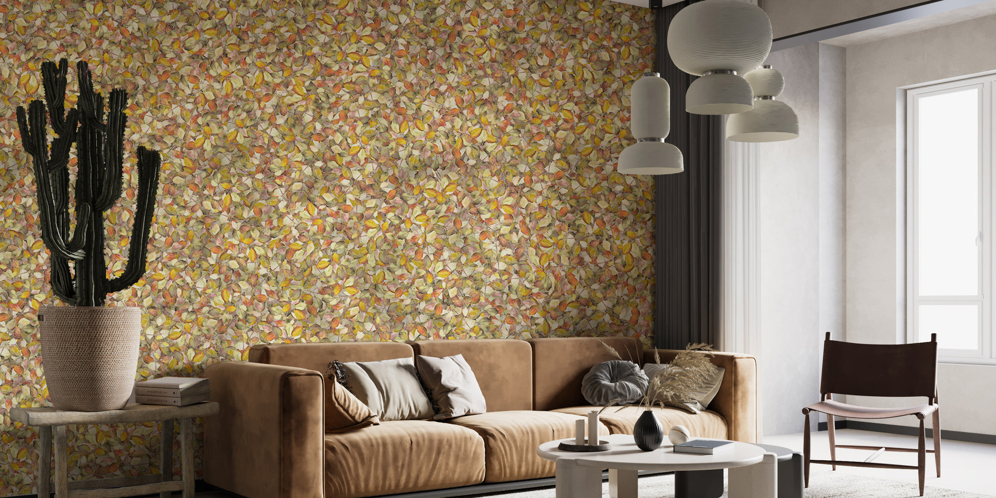 Yellow and green botanical mural creates a lively wall accent
