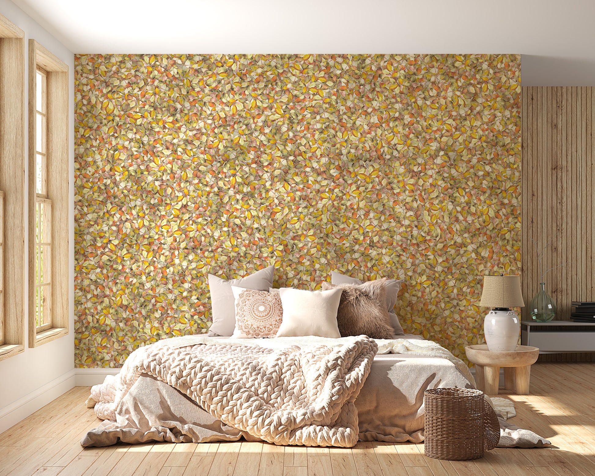 Green and yellow leaf wallpaper for a fresh botanical vibe
