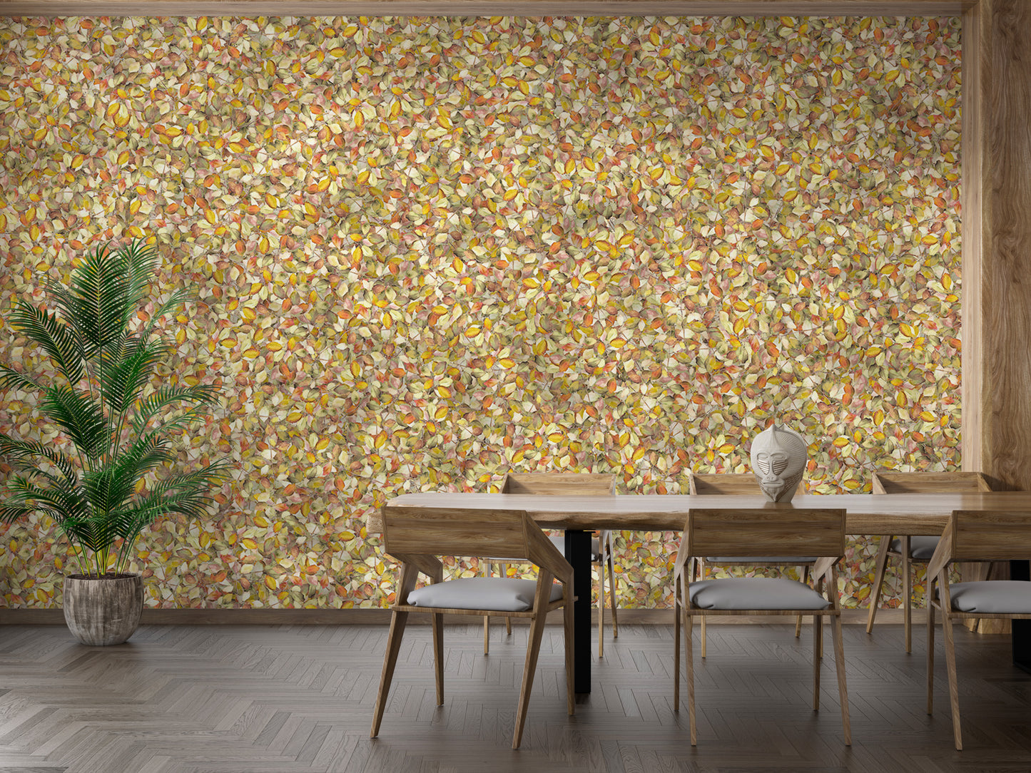 Yellow and green leaf wallpaper adds vibrancy to interiors
