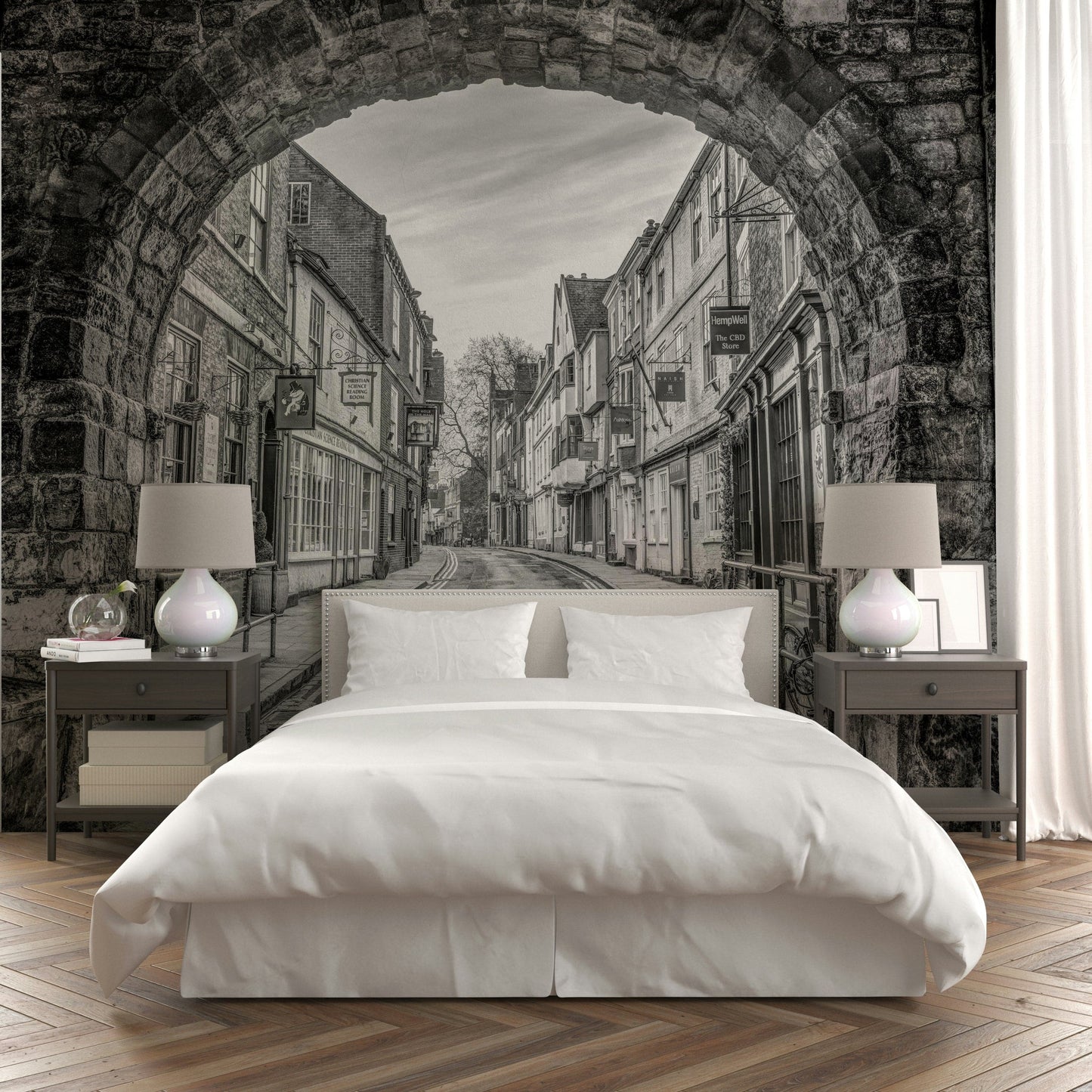 The wallpaper for walls being admired in a home.