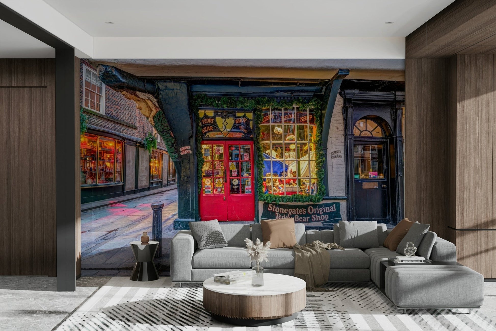 The design evokes a sense of quaintness, nostalgia, and architectural charm.
