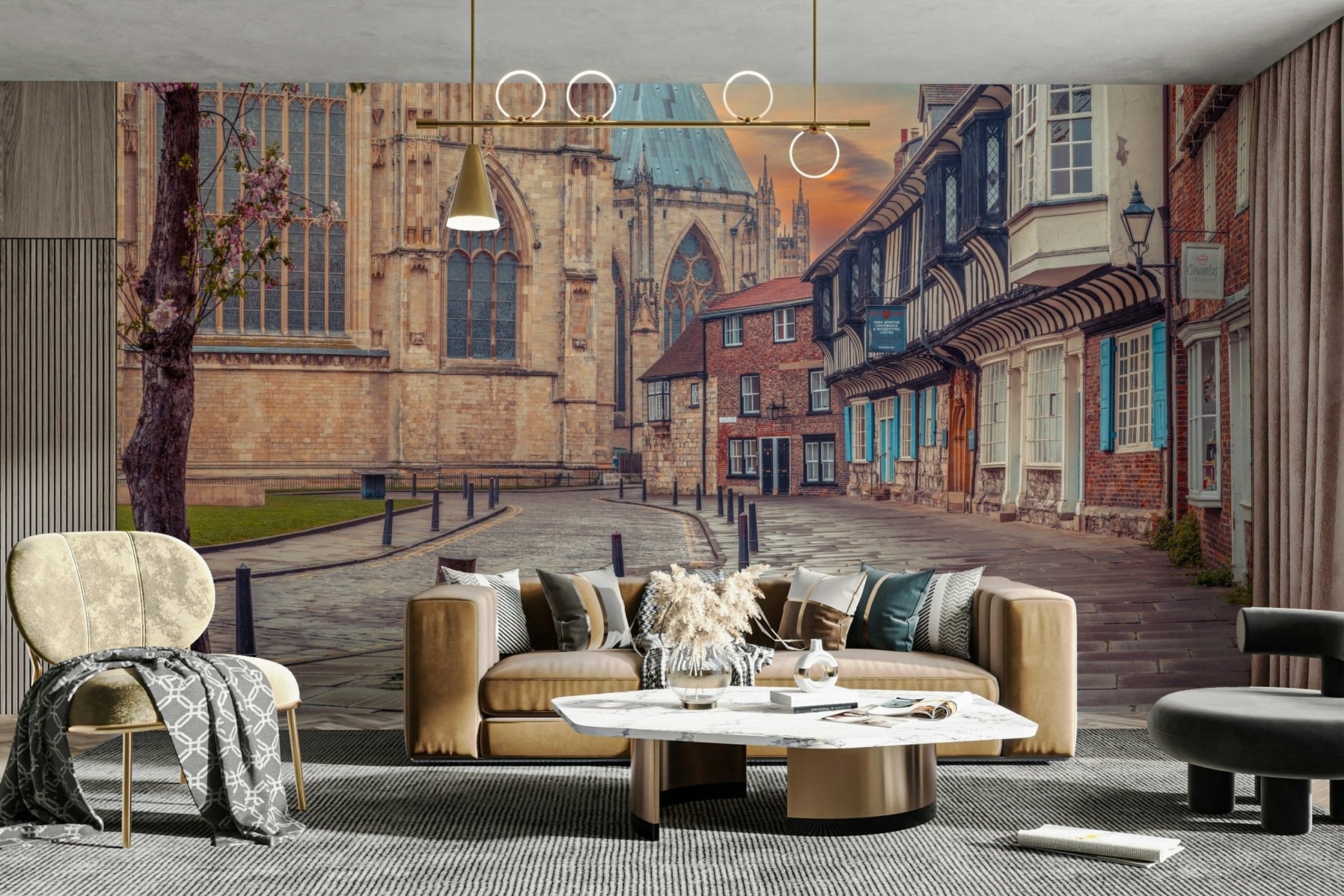 quaint english town scene wallpaper

