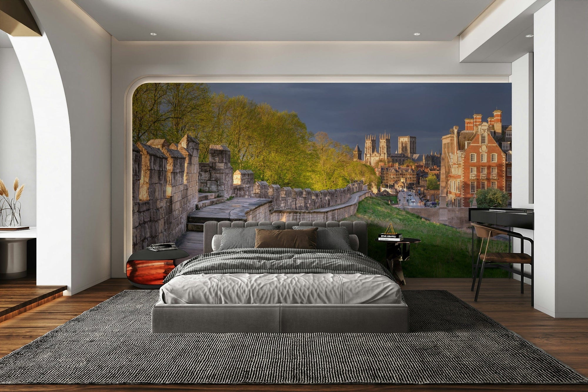 An angled shot of the mural's classic color palette.

