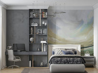 Countryside scenery wall mural used as a feature wall in a guest suite.