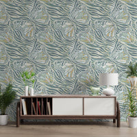 Zebra Butterfly Bloom • Maximalist Boho in Green Pastels Wallpaper⁠