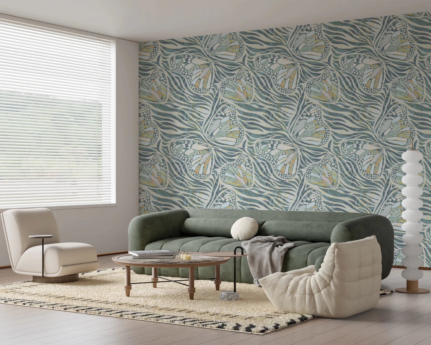 Zebra Butterfly Bloom • Maximalist Boho in Green Pastels Wallpaper⁠