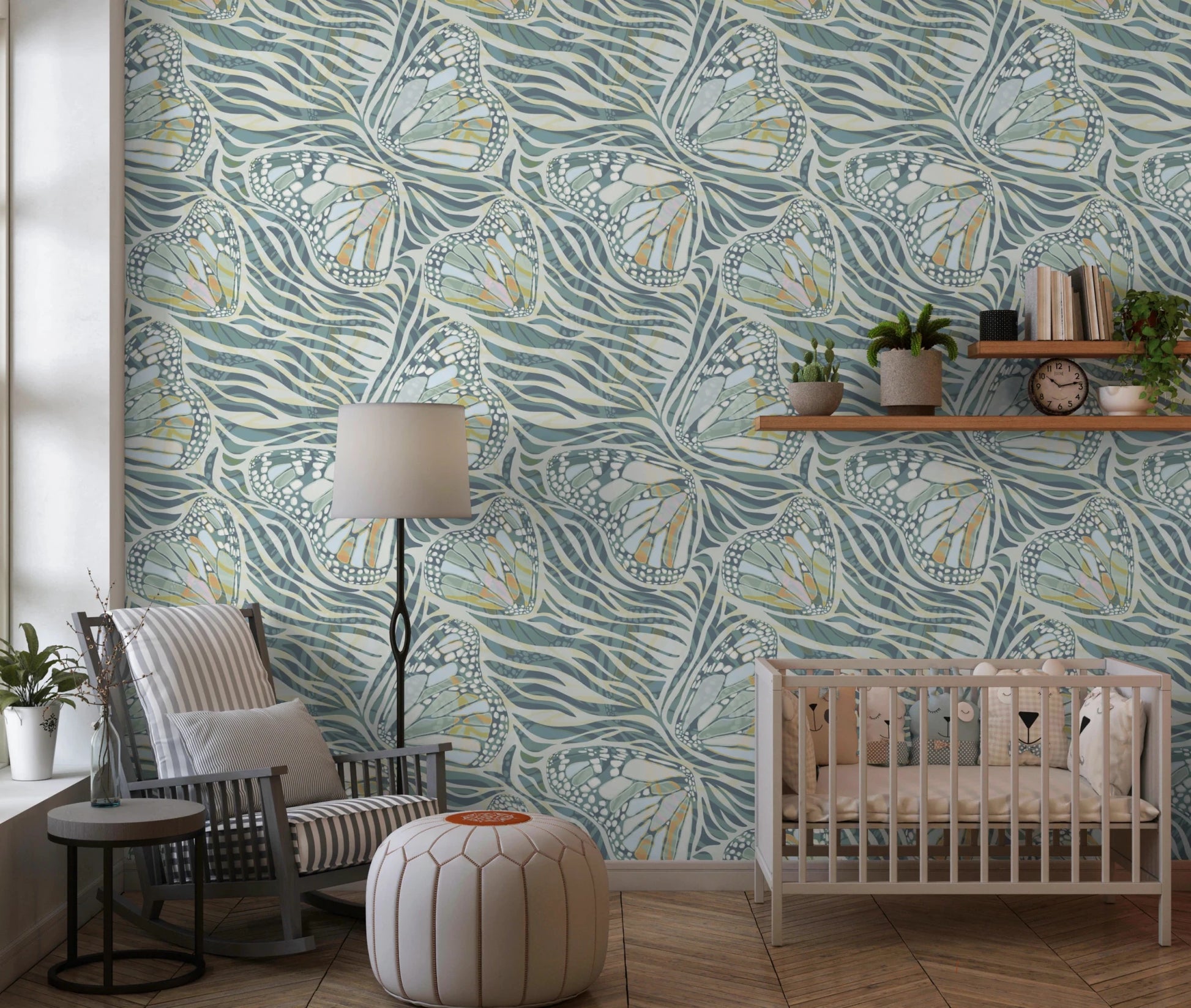 Zebra Butterfly Bloom • Maximalist Boho in Green Pastels Wallpaper⁠