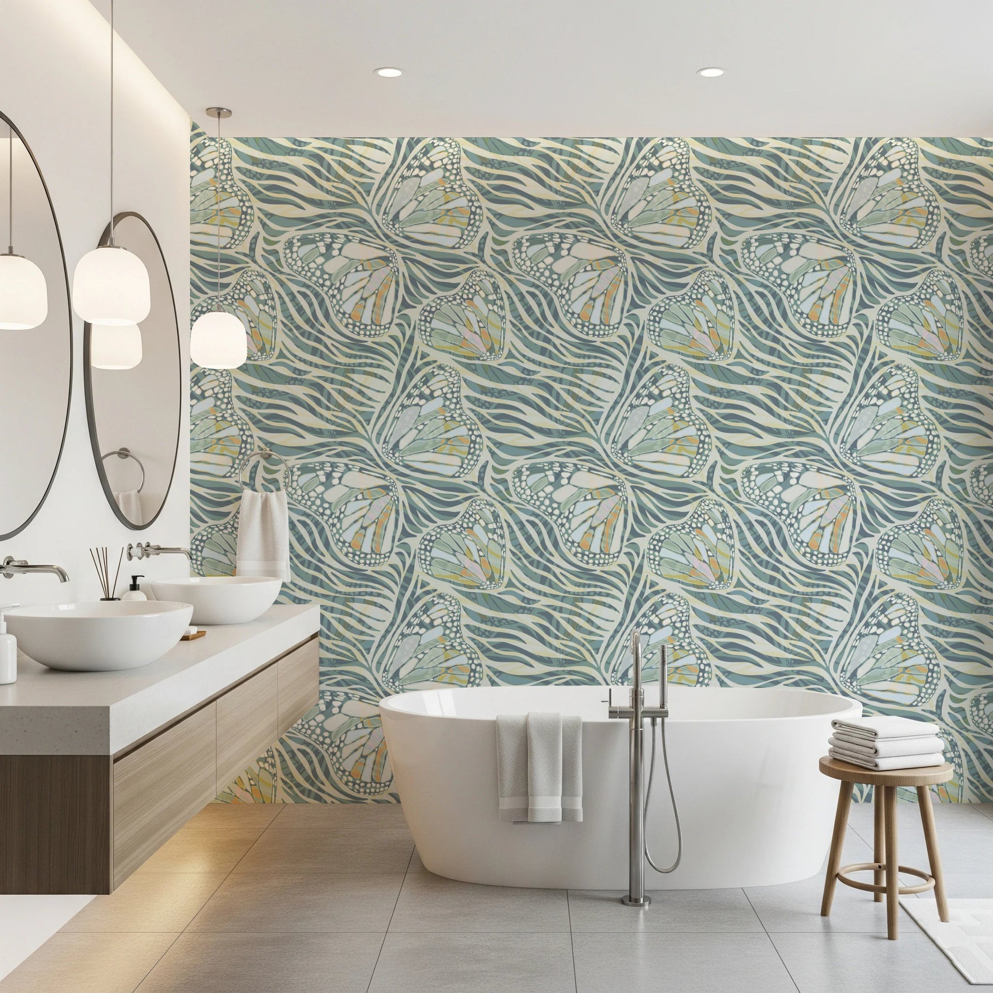 Zebra Butterfly Bloom • Maximalist Boho in Green Pastels Wallpaper⁠