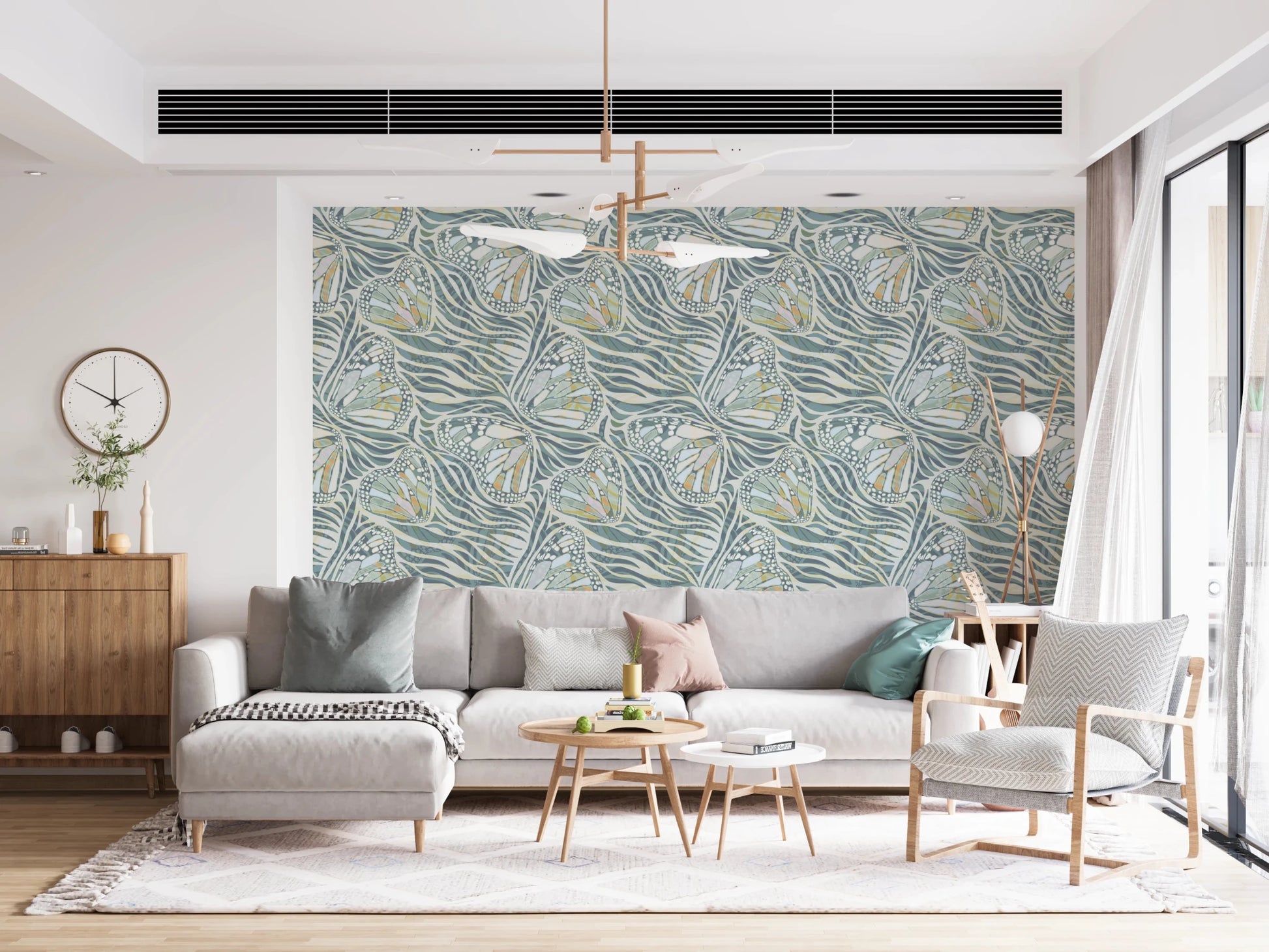 Zebra Butterfly Bloom • Maximalist Boho in Green Pastels Wallpaper⁠