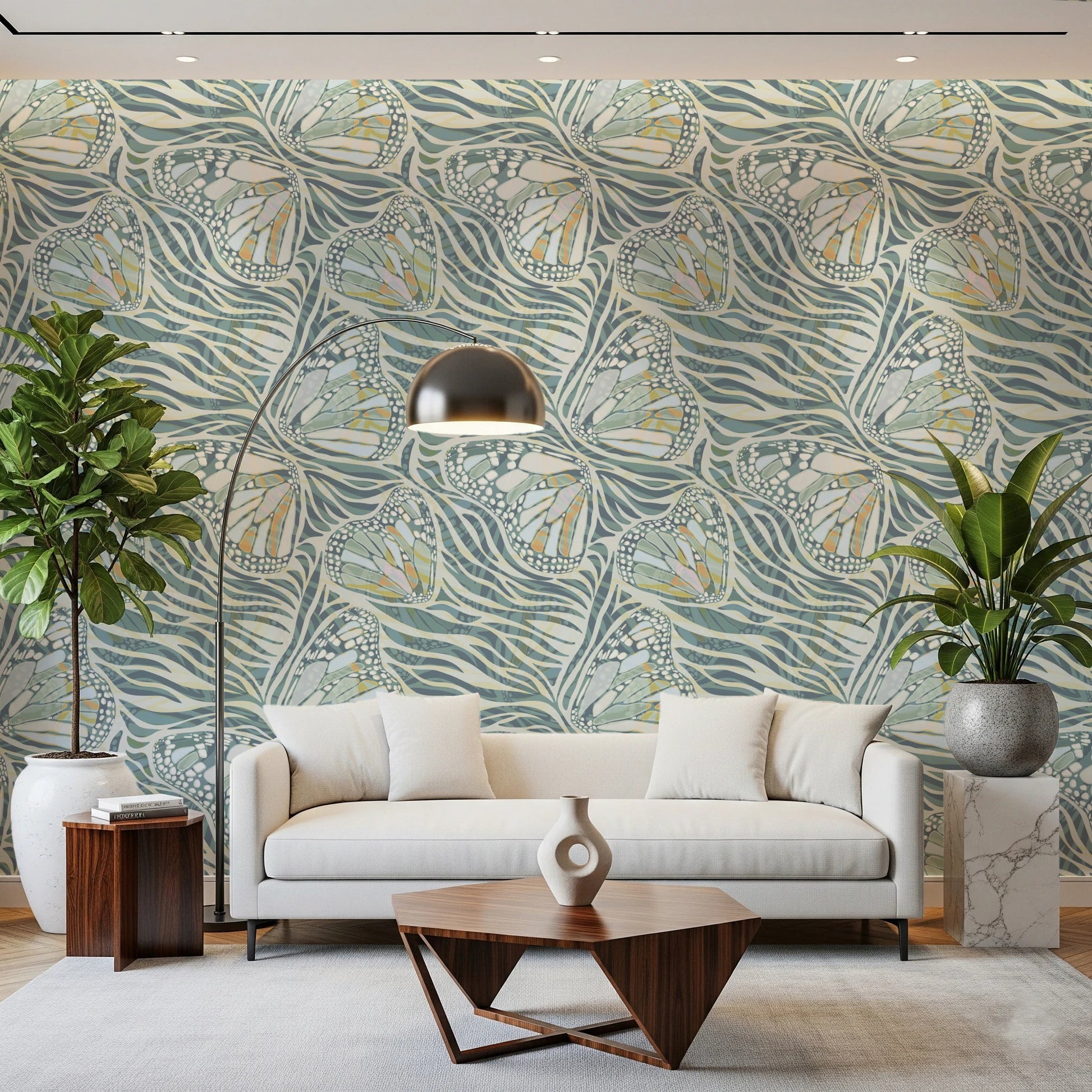 Zebra Butterfly Bloom • Maximalist Boho in Green Pastels Wallpaper⁠