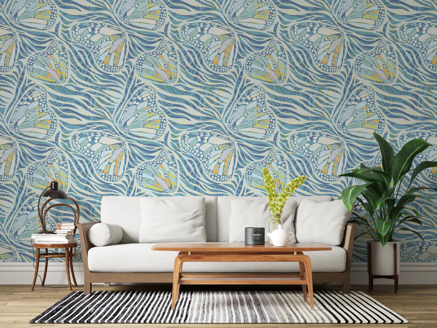 Zebra Butterfly Drift • Maximalist Boho in Blue Pastels Wallpaper⁠