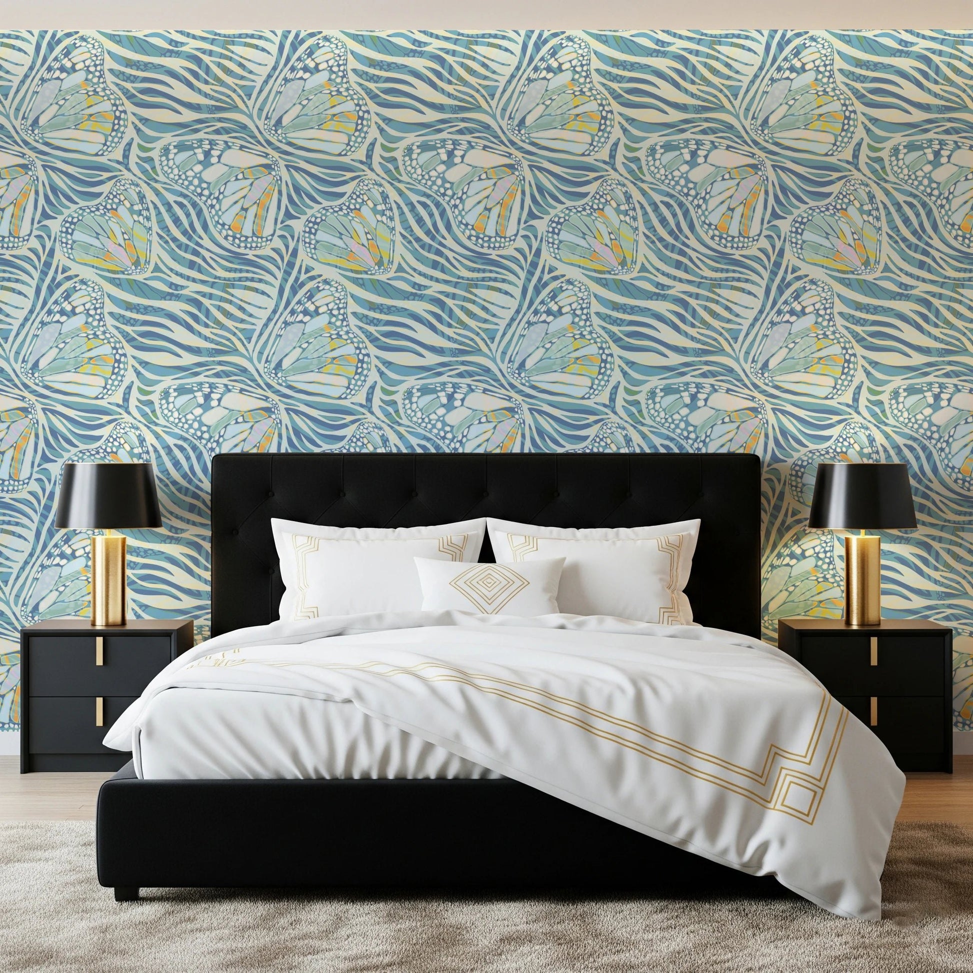 Zebra Butterfly Drift • Maximalist Boho in Blue Pastels Wallpaper⁠