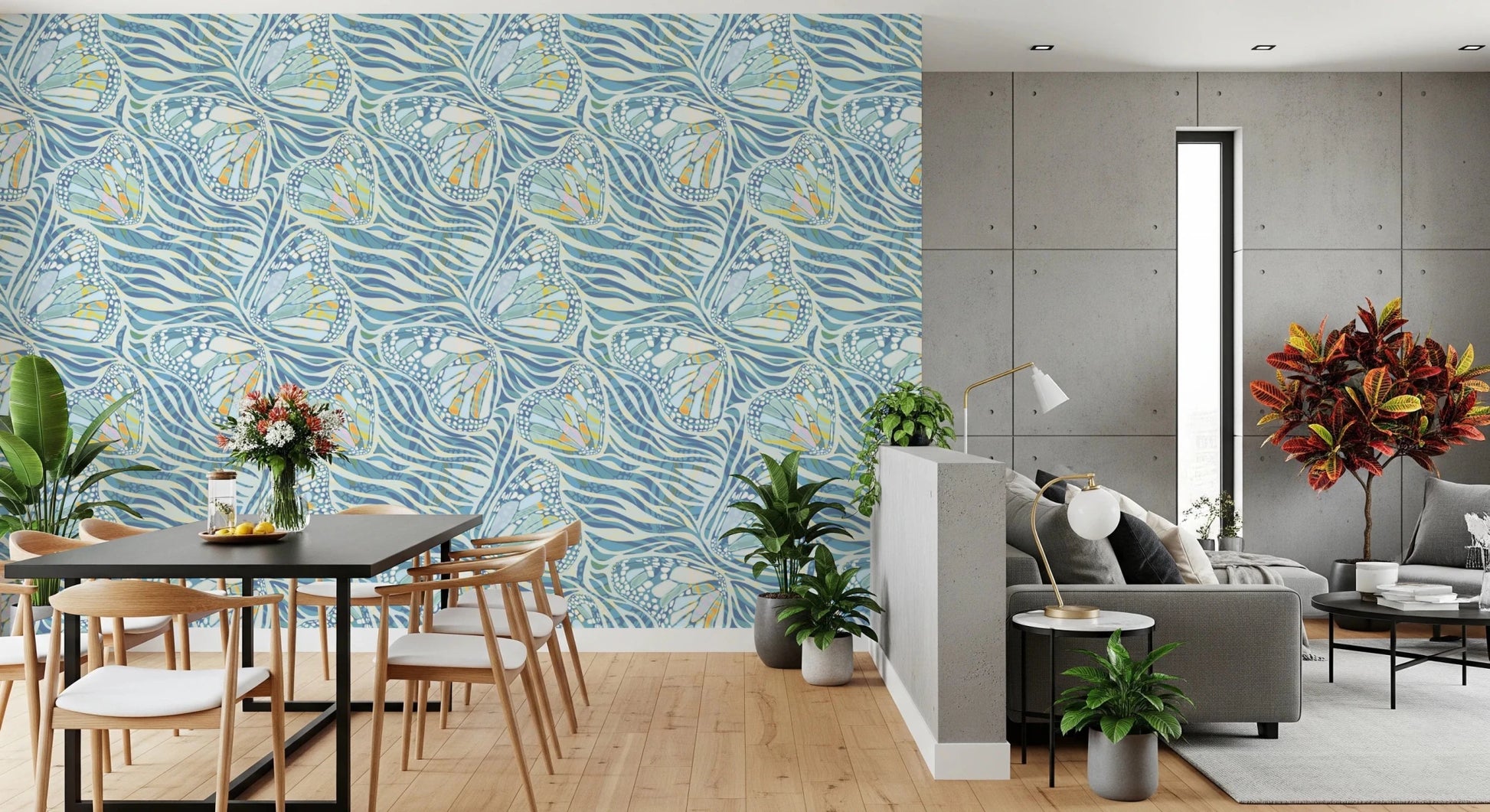 Zebra Butterfly Drift • Maximalist Boho in Blue Pastels Wallpaper⁠
