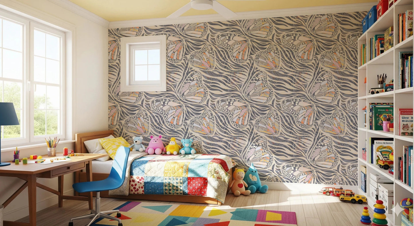 Zebra Butterfly Metamorphosis • Maximalist Boho in Earthy Pastels Wallpaper⁠