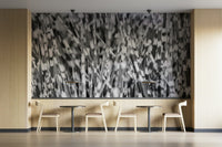 An artistic abstract plant mural on minimalist wallpaper.

