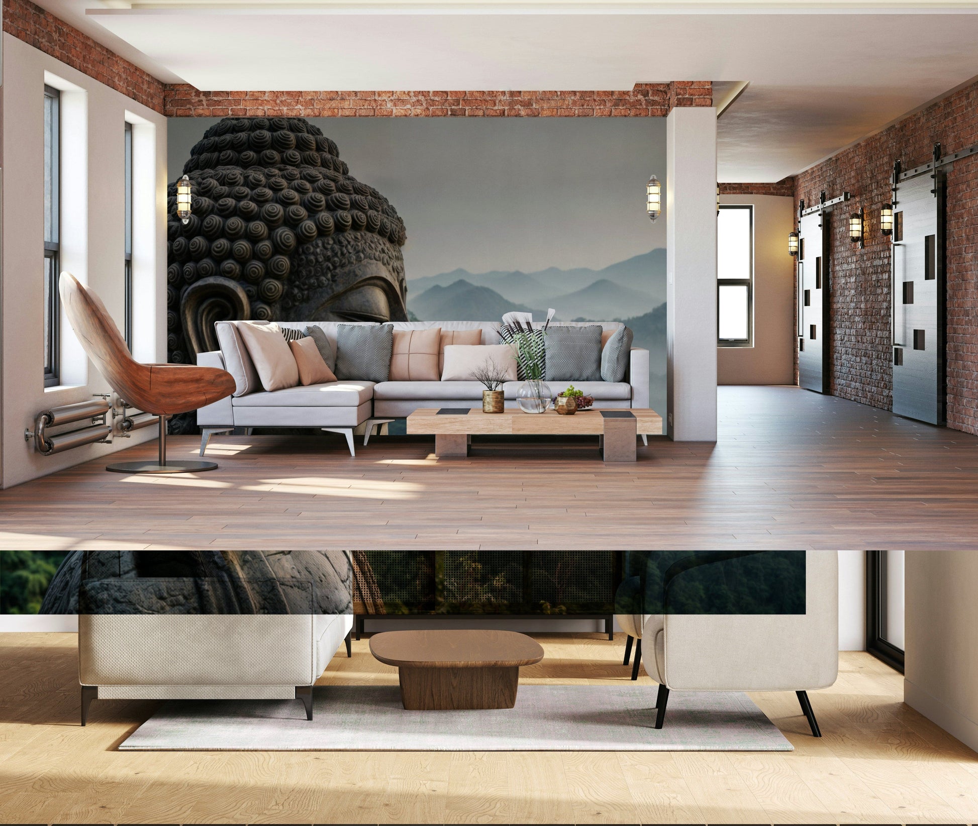 Calming Buddha artwork for a spa-themed bathroom wall in a luxury apartment.