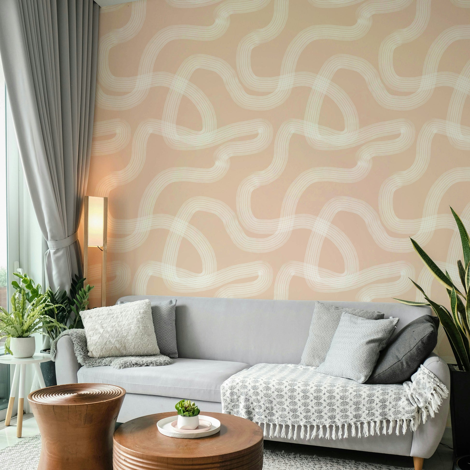 Zen wall mural in quiet off-white tones

