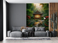 Neutral Zen wall mural pairs nicely with a minimalist lounge area