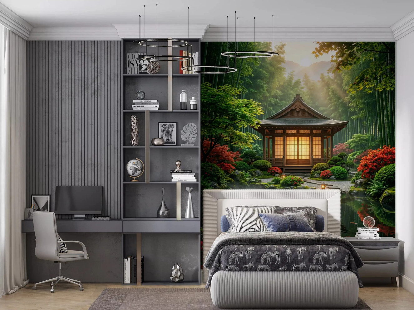 Zen Garden Retreat wall mural adds calm texture to a Bedroom wall