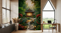 Stone path wall mural brings balance to a Office with muted tones