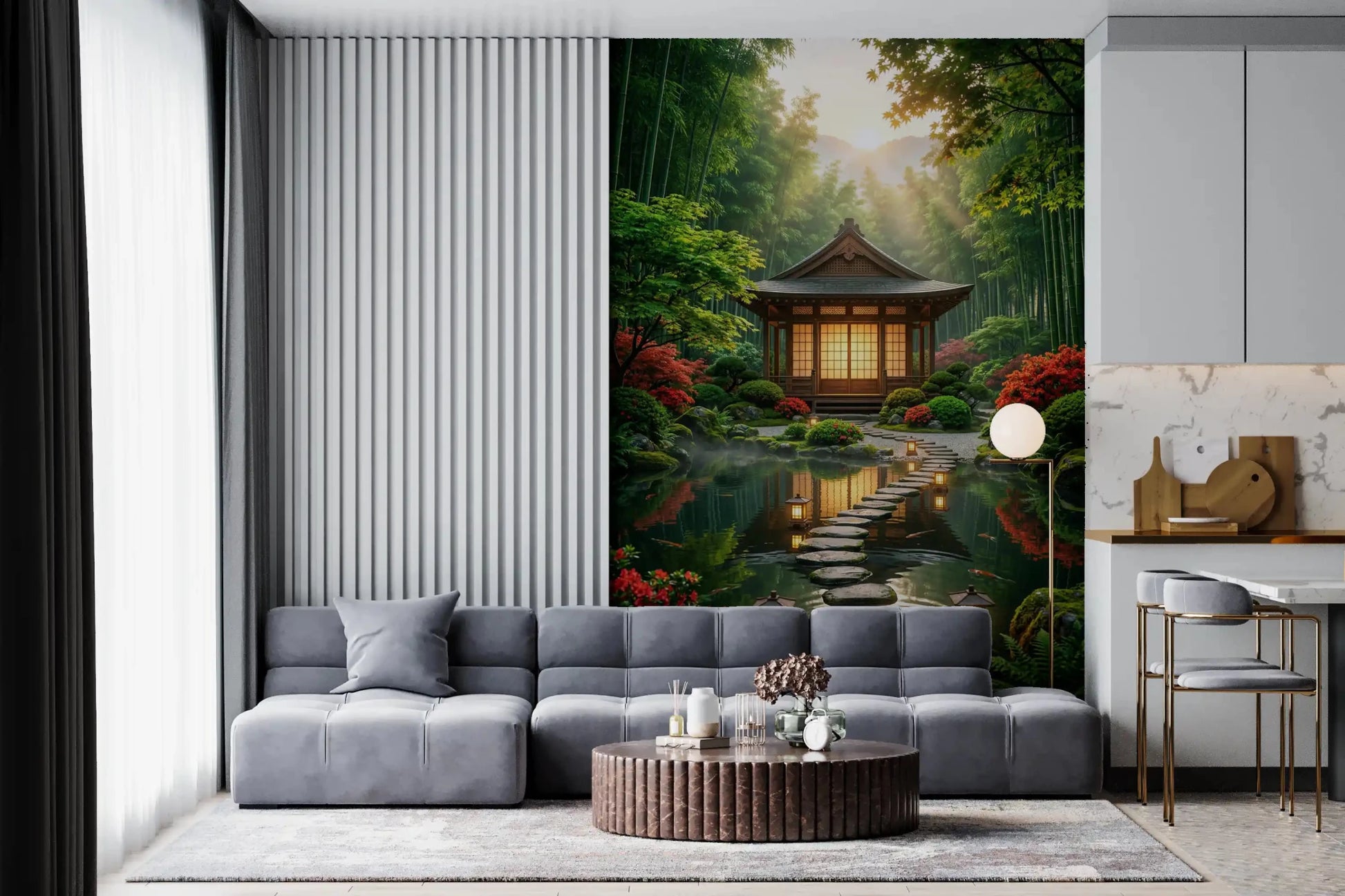 Zen Garden Retreat wall mural works well in a modern Living room
