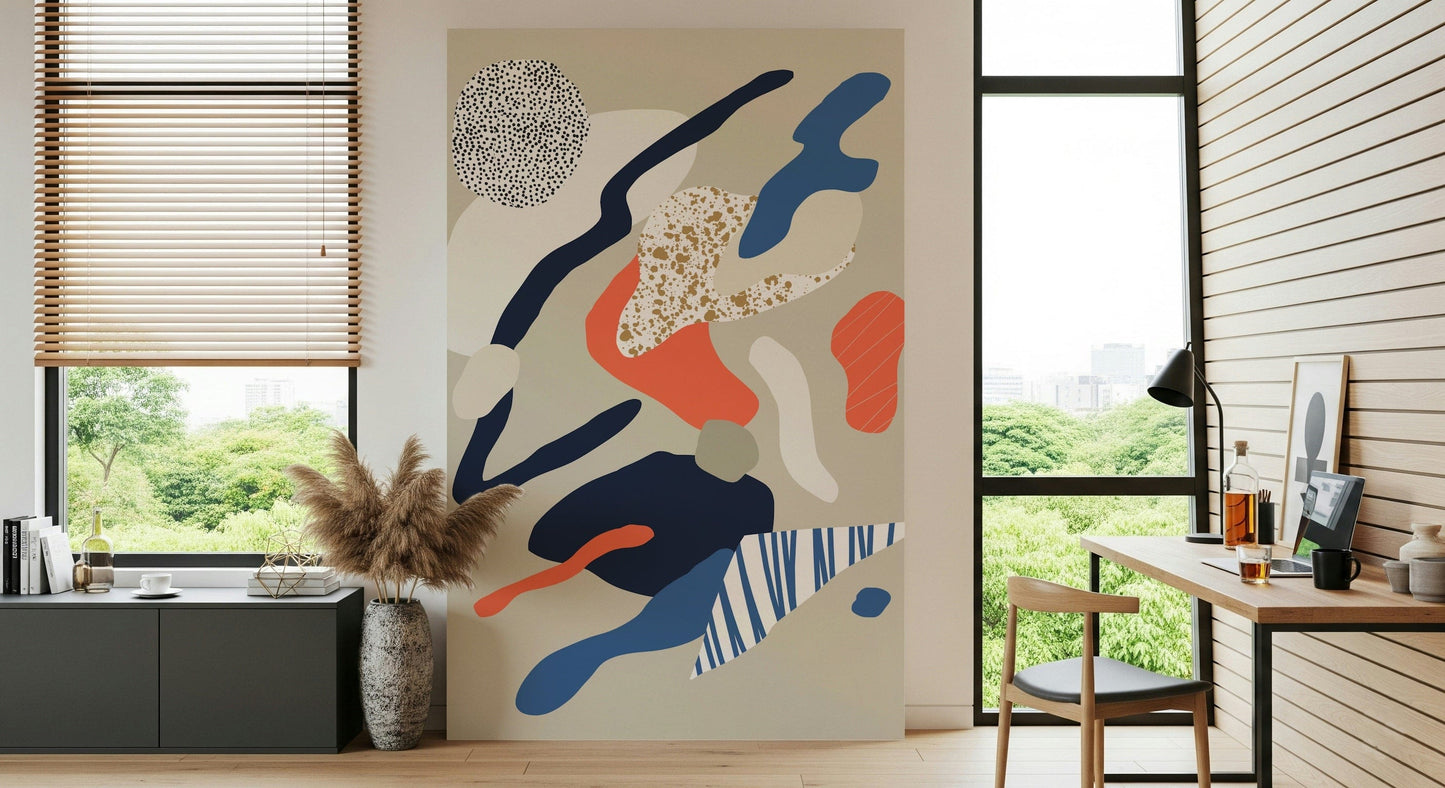A calming abstract design wallpaper mural that defines a space.