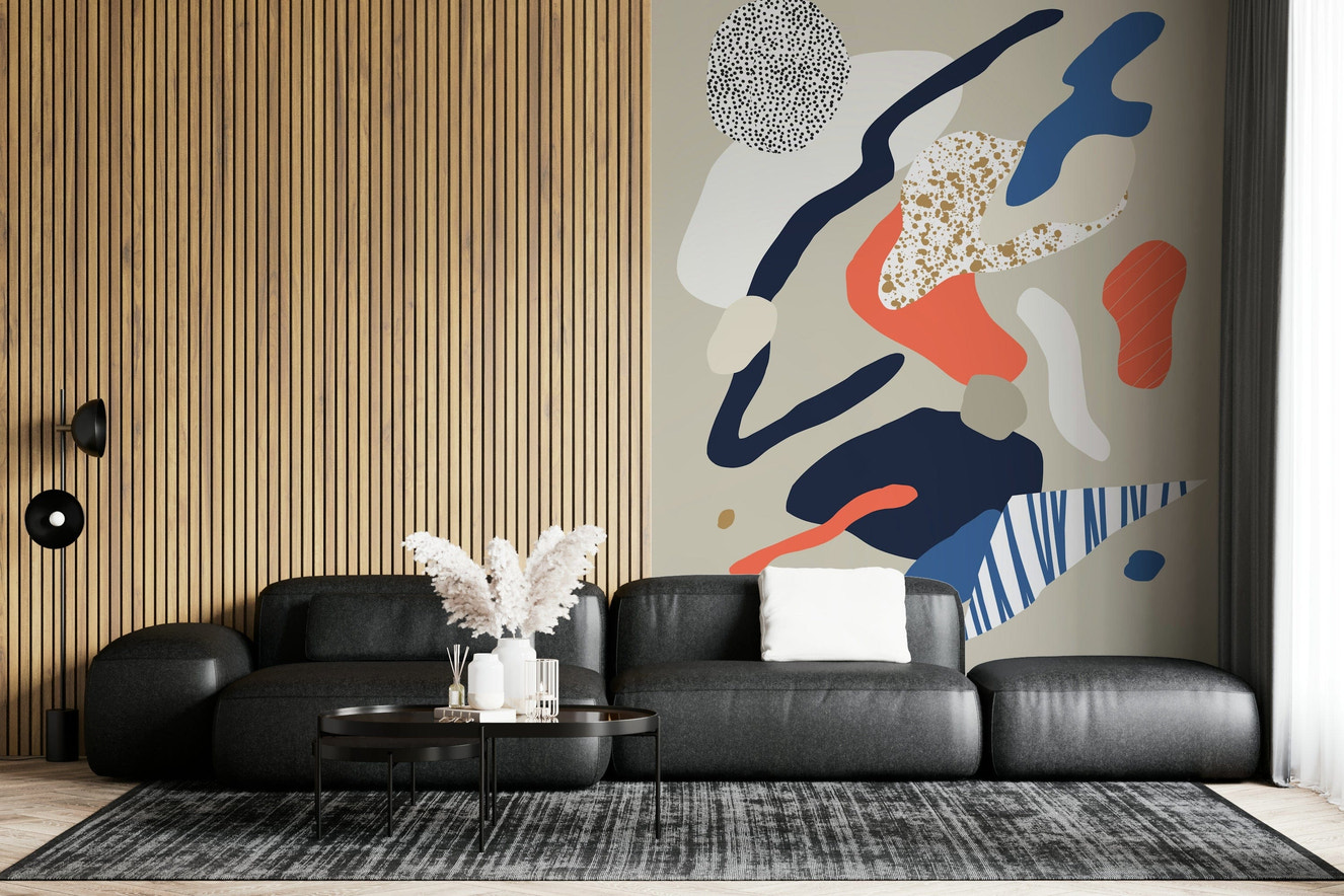A beautiful abstract line wallpaper mural with a calming, repetitive groove pattern.
