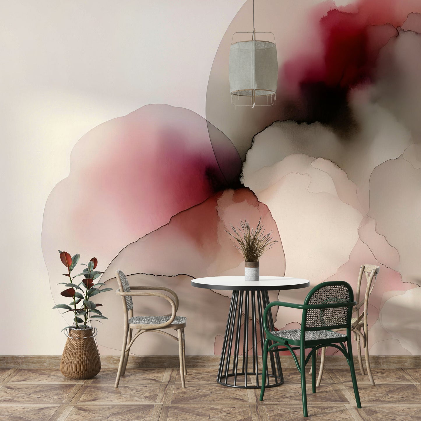 Minimalist nature art for a home office with black accents