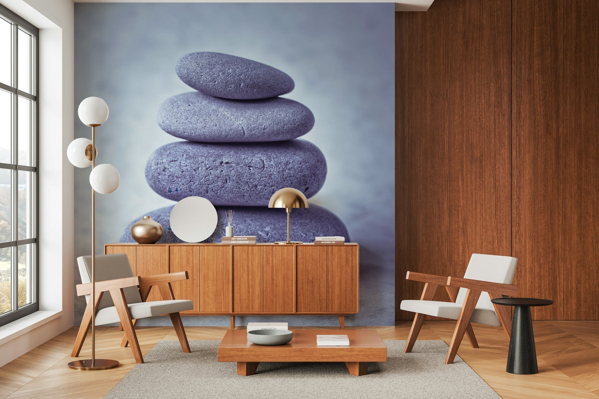 Simple cairn Stone Stack mural soothing harmony visual.