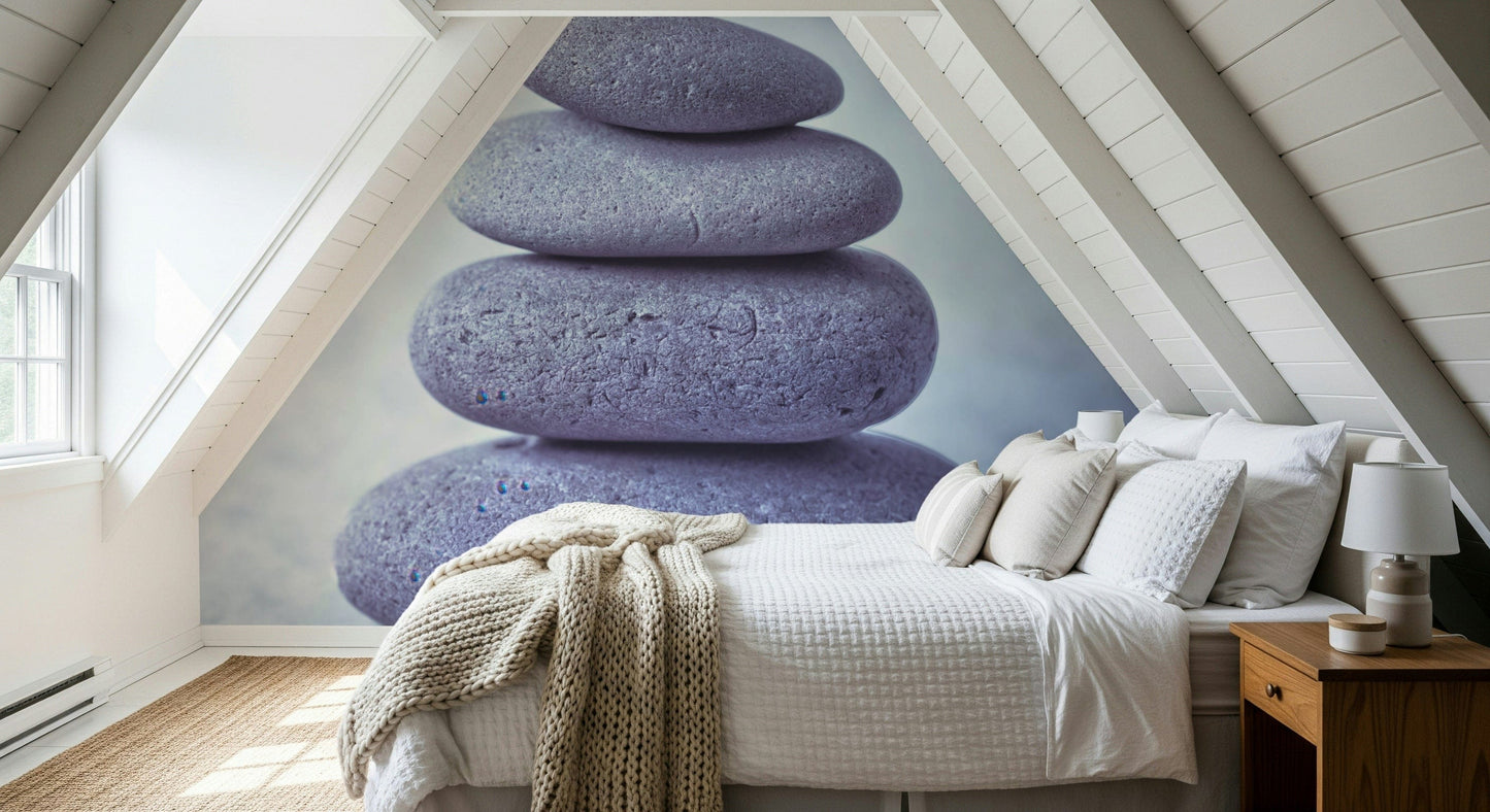 Smooth river stones balanced Zen wallpaper tranquil art.
