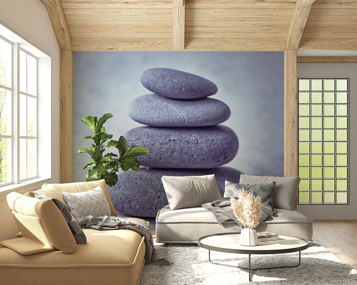 Meditation Stone Stack mural calming spa aesthetic.