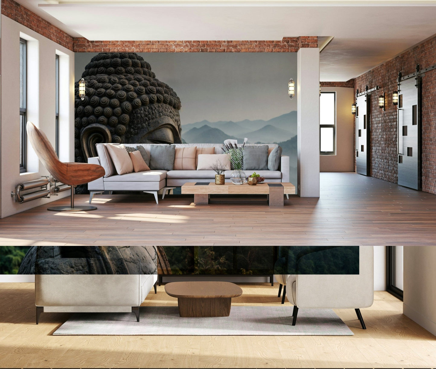 Calming Buddha artwork for a spa-themed bathroom wall in a luxury apartment.