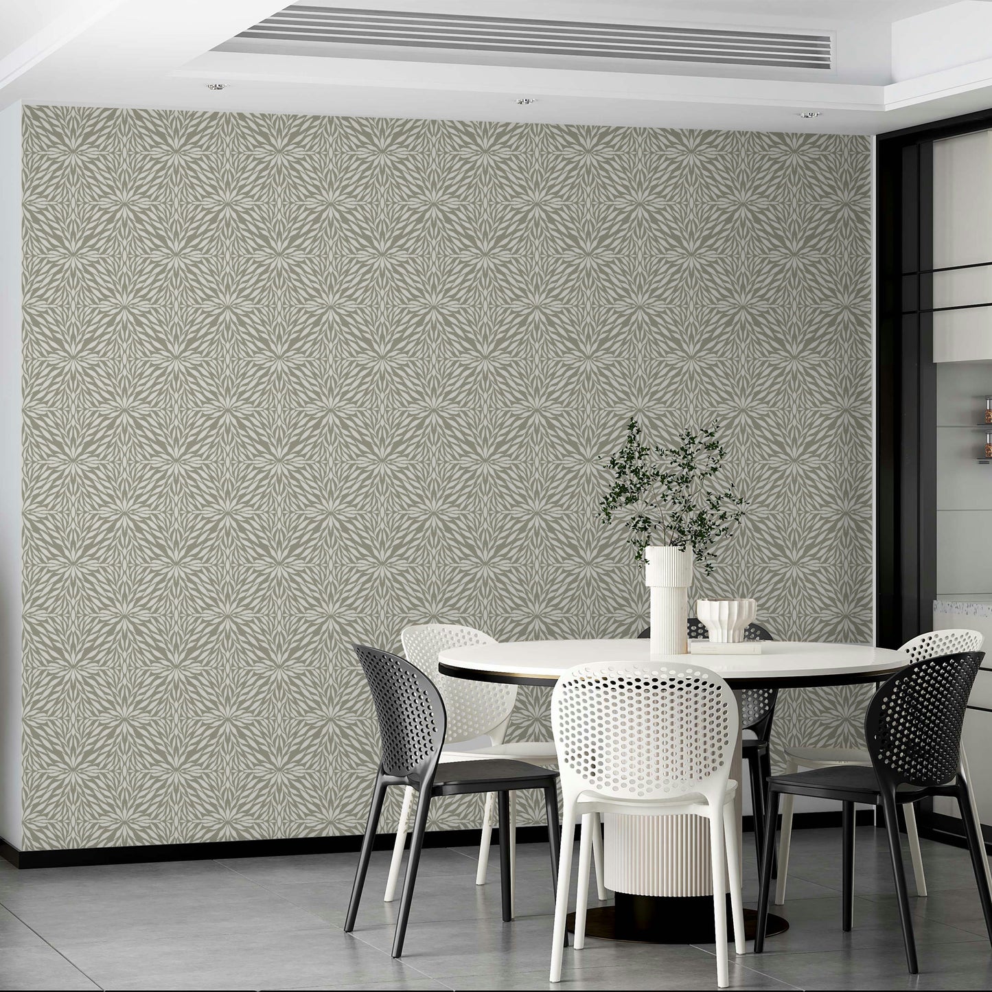 Warm-toned wallpaper mural with leaf pattern

