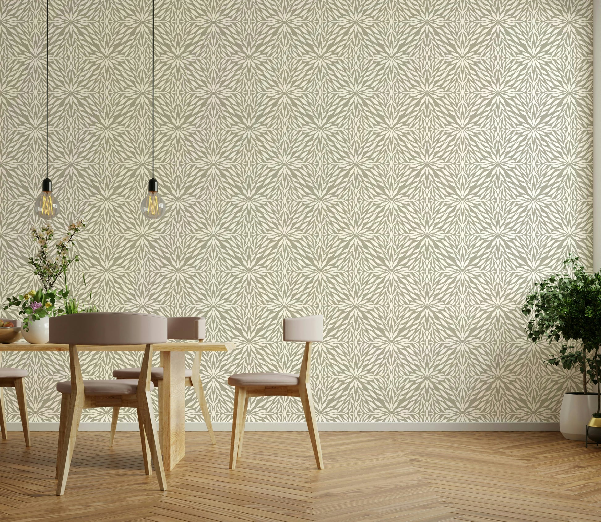Soft layered leaf wallpaper for organic interiors

