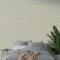 Peel and stick wallpaper with stylized leaf design

