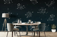 A wall mural of a peaceful celestial pattern.

