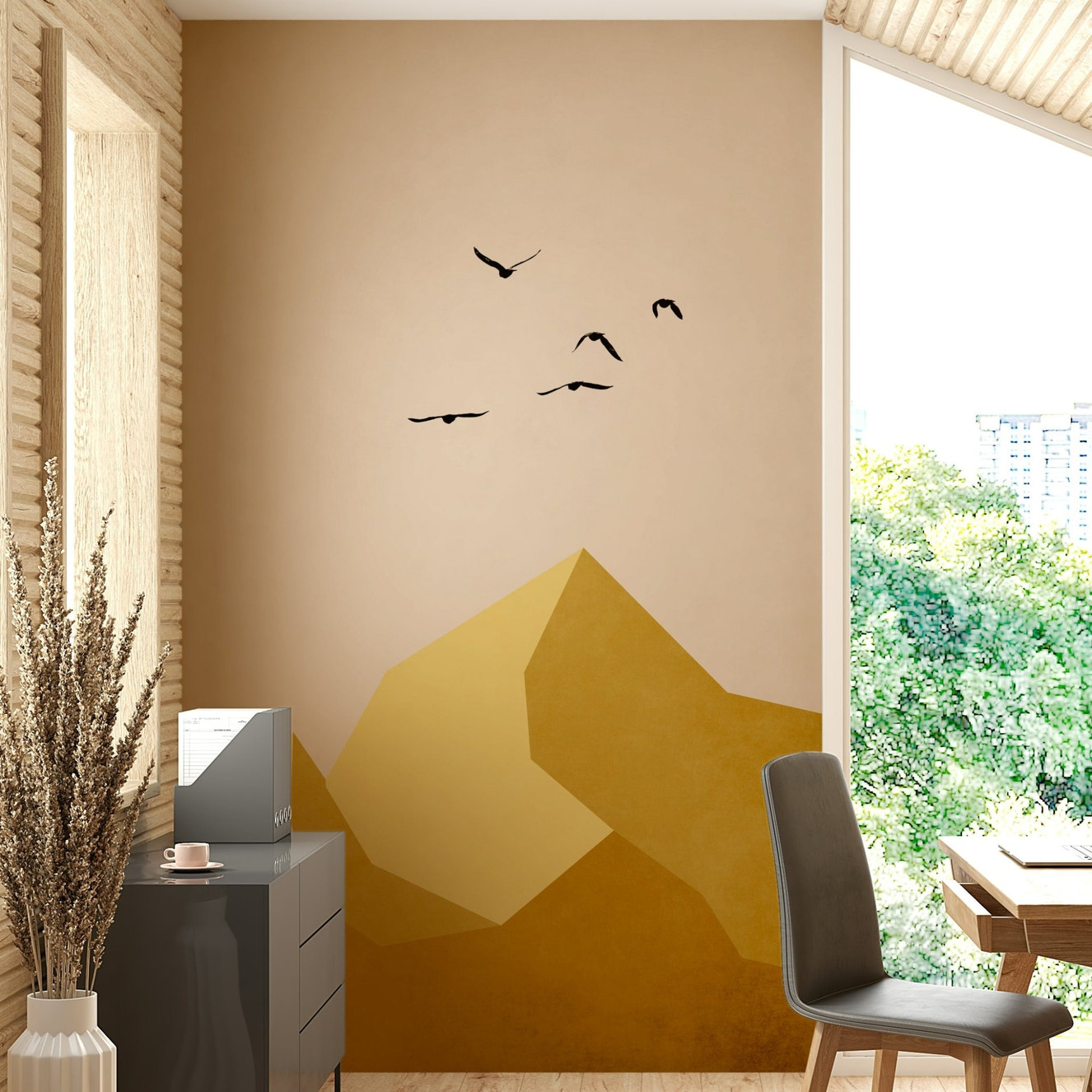 A majestic and expansive wall mural.
